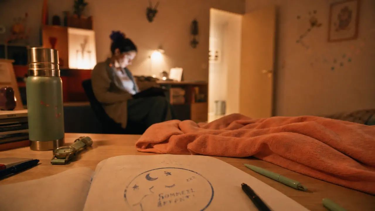 Specialiste sommeil enfant : carnet et parent dans une chambre la nuit