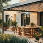Terrasse couverte maison avec pergola légère aluminium à lames orientables
