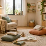 Coin lecture familial confortable : salon compact