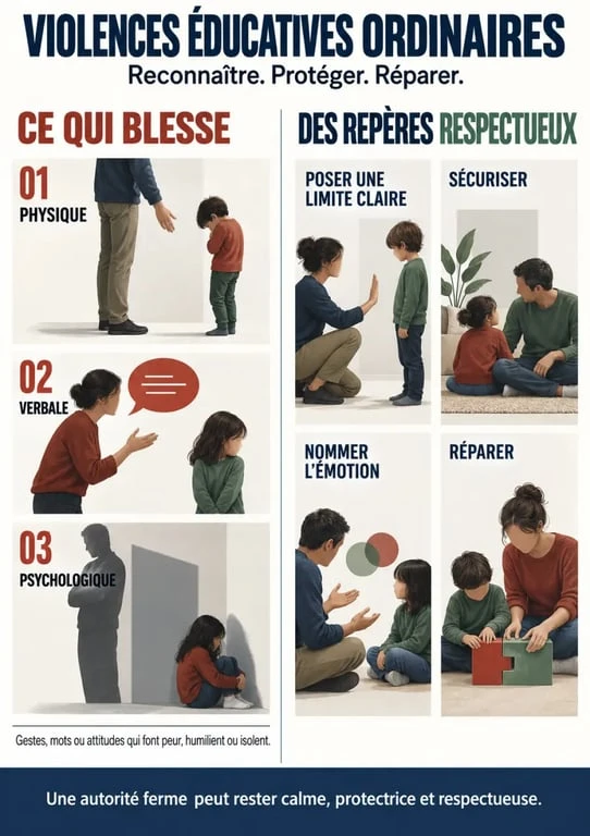Infographie sur les violence educative ordinaires et les alternatives éducatives respectueuses