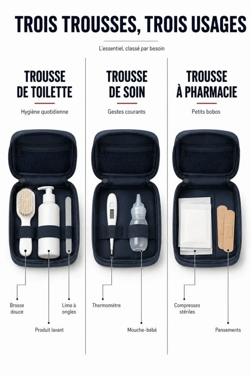Trousse de soin bébé pharmacie : différence entre trousse de toilette, trousse de soin et trousse à pharmacie