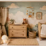 Idee chambre bebe garcon : theme nature nuages mer, tons doux, chambre bébé garçon