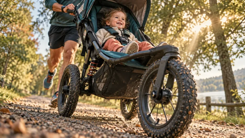 Une poussette pour course à pied se choisit sur 3 roues, le freinage et l’âge de l’enfant