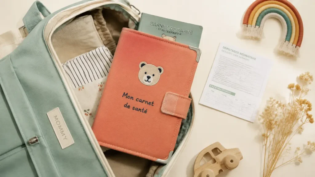 Protège carnet de santé bébé garçon : le choix pratique en tissu enduit, prénom brodé et format A5