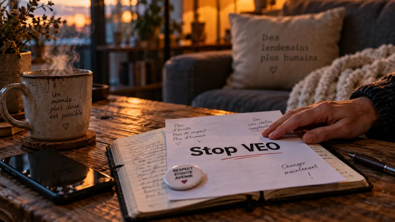 Violence educative ordinaires : affiche Stop VEO sur une table