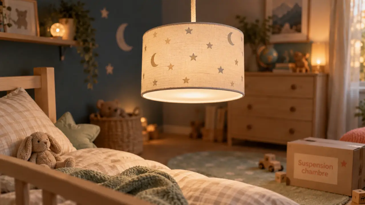 Suspension chambre garçon anti-éblouissement, abat-jour tissu clair